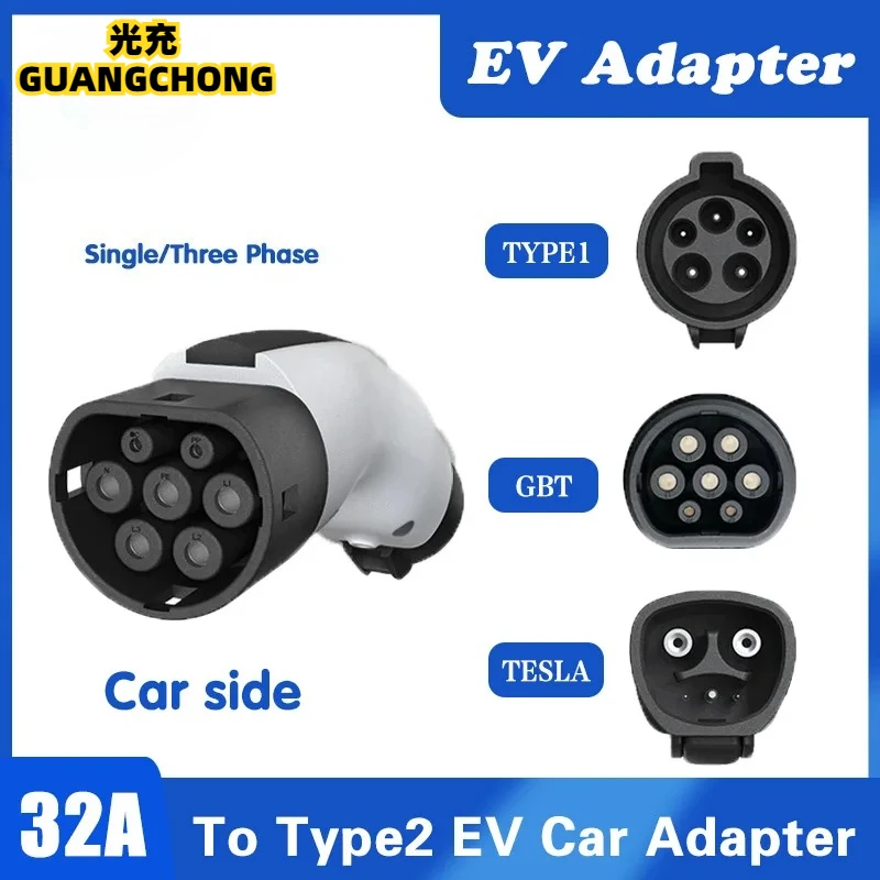 

Type 1 Type2 GBT To Tesla Adapter Model y Accessories type1 to type2 For Electric Vehicle Connector For Car 32A 3 Phase Adapter