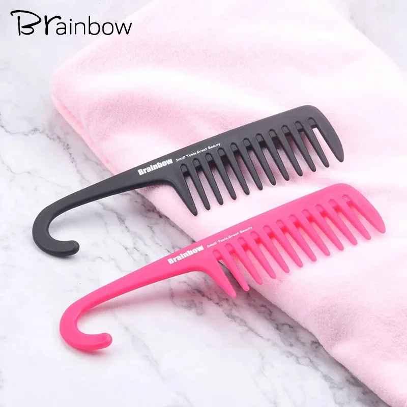 

Brainbow 1pc Plastic Hair Brush Wide Tooth Comb with Hanger Anti-Static Large Wide Comb for Straight Wavy Hair Care Styling Tool