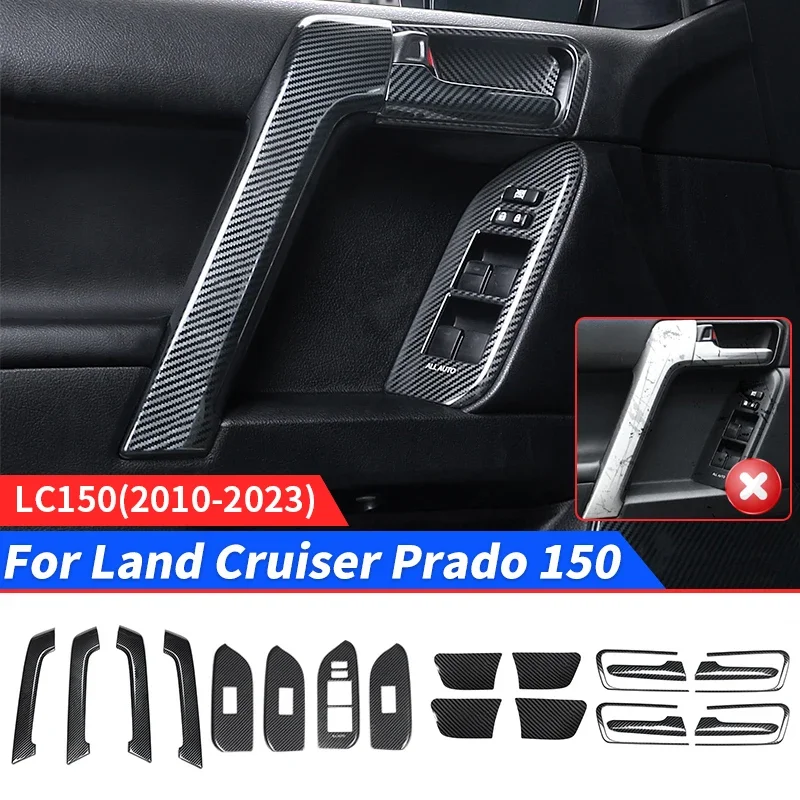 

For Toyota Land Cruiser Prado 150 Carbon Fiber Texture Modified Car Door Handle Decorative Glass Switch Button Accessories
