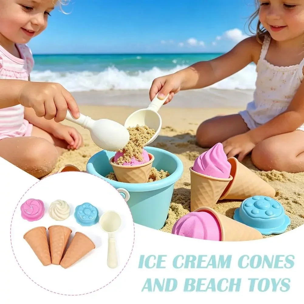Kids Ice Cream Cone Sand Mold Toy Set, Dual Use Summer Beach Sand & Winter Snow Digging Tools Kit Outdoor Play Accessories Gift