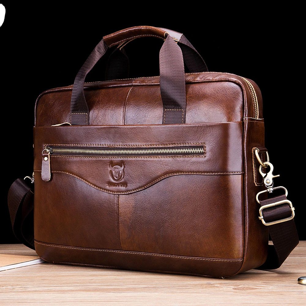 BULLCAPTAIN Briefcase Shoulder Messenger Bags Men\'s Genuine Leather 14-inch Laptop Bag\'s Men\'s Briefcase Office Business Handbag