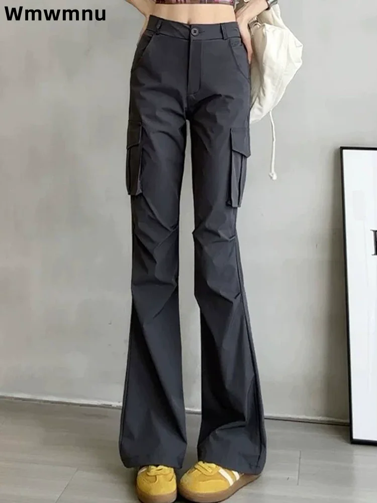 High Waisted Cargo Bootcut Pants Women's Casual Streetwear New Pantalones Spring Summer Korean Fashion Straight Trousers