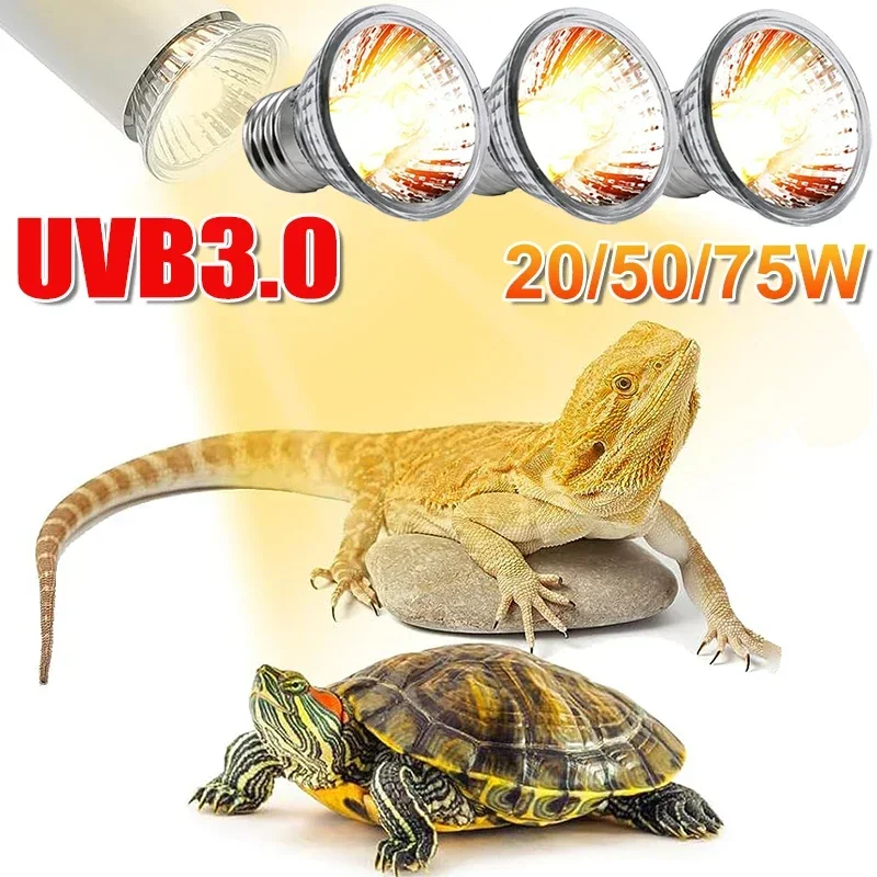 25/50/75W UVB Reptile Lamp Bulb Tortoise Basking UV E27 Bulbs Amphibians Pet Snake Lizard Heating Sunlamp Calcium Supplement