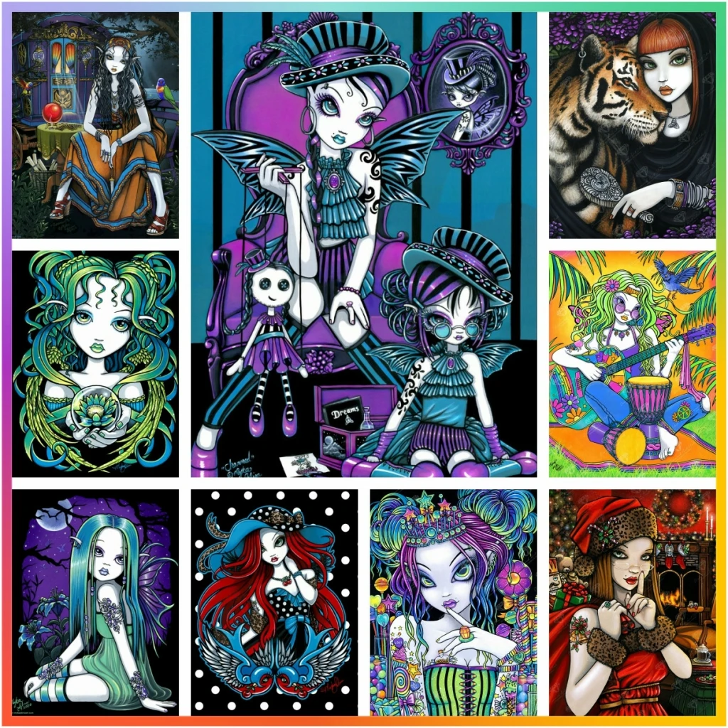 Gothic Girl Cartoon Diamond Painting Cross Stitch Hanging Printed Puzzle Mosaic Embroidery Home Decor 5D DIY Art Nowości