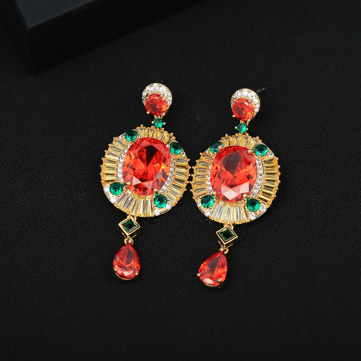 

Серьги-подвески из серебра 925 пробы с красными и зелеными камнями, винтажные, с золотым покрытием, модные украшения для женщин на каждый день и для вечеринок