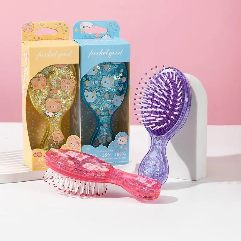 1Pcs Sparkly Mini Air Cushion Hair Comb Gentle Scalp Massage Compact Portable Detangler for Kids Travel Daily Use