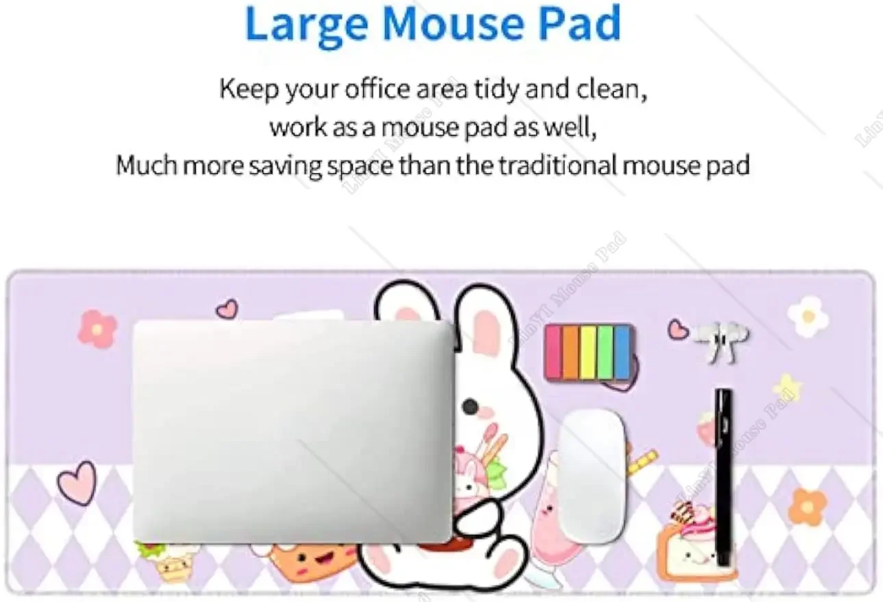 لطيف الأرنب الآيس كريم ماوس الوسادة الموسعة كبيرة XL الألعاب ماوس الوسادة مخيط حواف عدم الانزلاق ماوس حصيرة للمكتب 31.5X11.8 بوصة