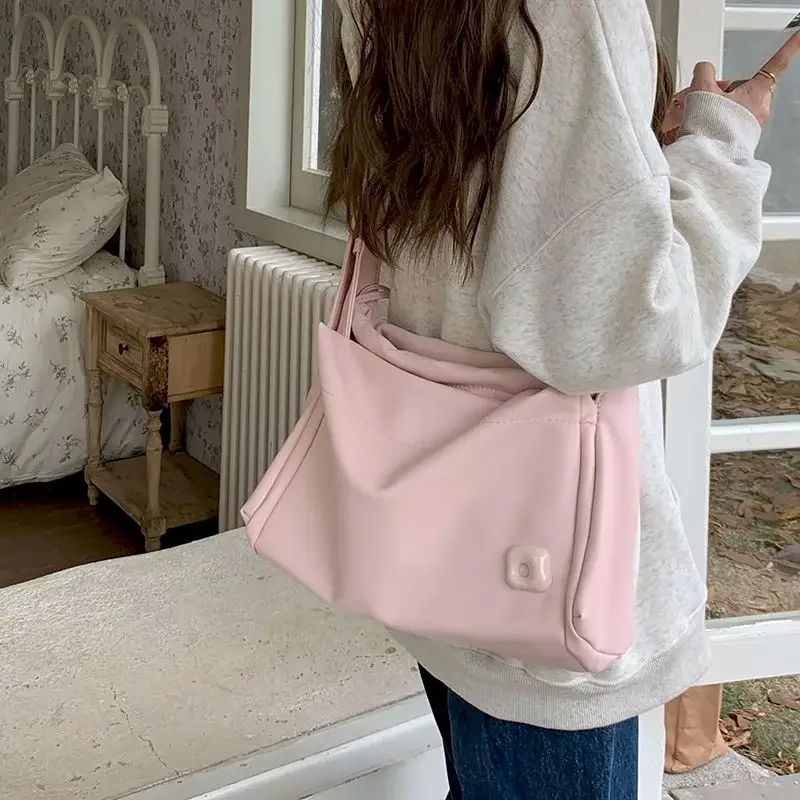 

Foufurieux Cute Pink Shoulder Bag Women Soft Leather Ladies Tote Purse Large Handbags Casual College Girls Book Messenger Bags