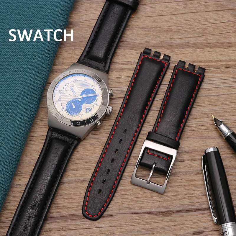 

17mm 19mm Genuine Leather Bracelet For Strap Plain Watch band Wrist Strap Red Watchbands Women Man Watch Belt Accessorie