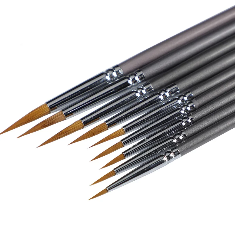 

9 pcs weasel hair line book brush painting watercolor gouache oil painting hook line pen durable thin silver birch pen rod art