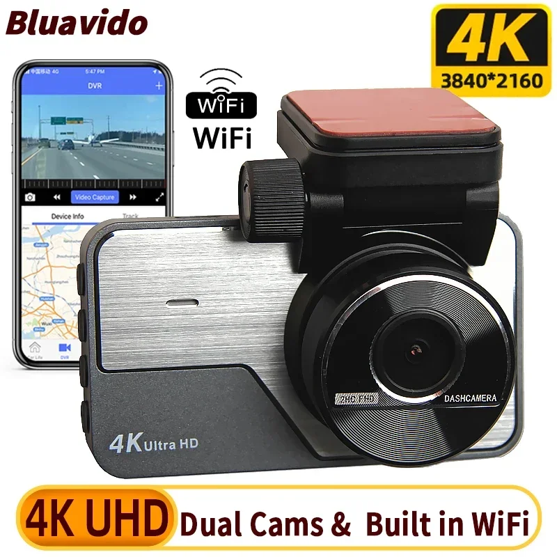 4K Ultra HD Dash Cam Night Vision Front 2160P With Back 1440P Car Video Camera Logger G Sensor Loop Recording App WiFi Control