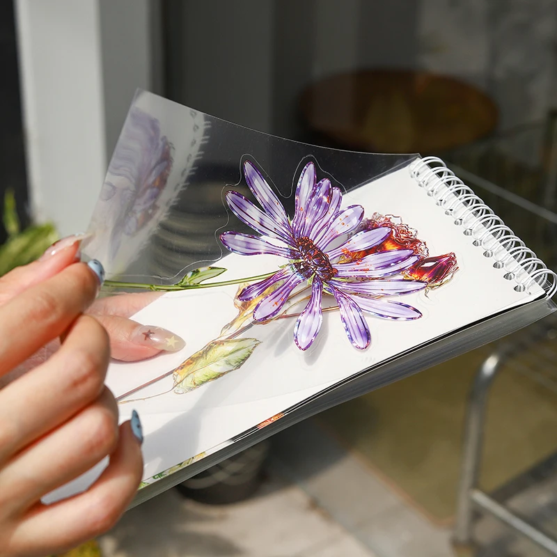 Journal GO 50pcs Floral Theme Stickers, Simulated Glass & Embroidery Effect PET Decals for Scrapbooking, Journaling & DIY Crafts