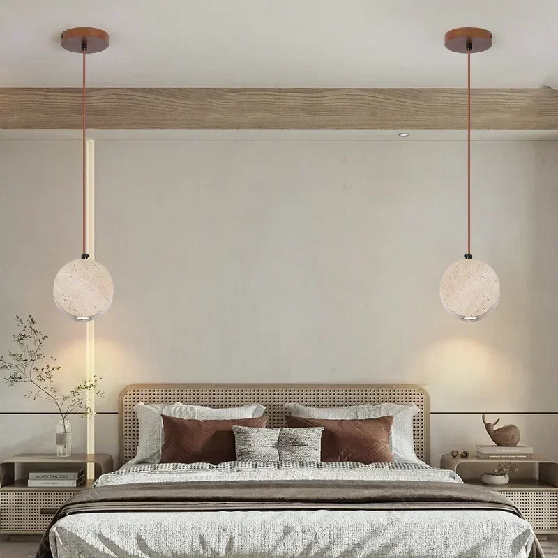 

Vintage Natural Stone Art Pendant Lamp LED Hanging Bell Shade Chandelier Retro Decor Light For Bedroom Bedside Home Lighting