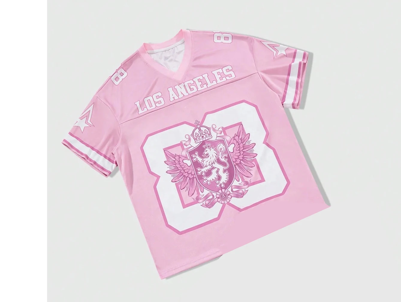 

Летняя розовая женская футболка из джерси с v-образным вырезом и принтом Лос-Анджелеса, широкая модная футболка с короткими рукавами для уличных танцев, спортивная повседневная верхняя пижама