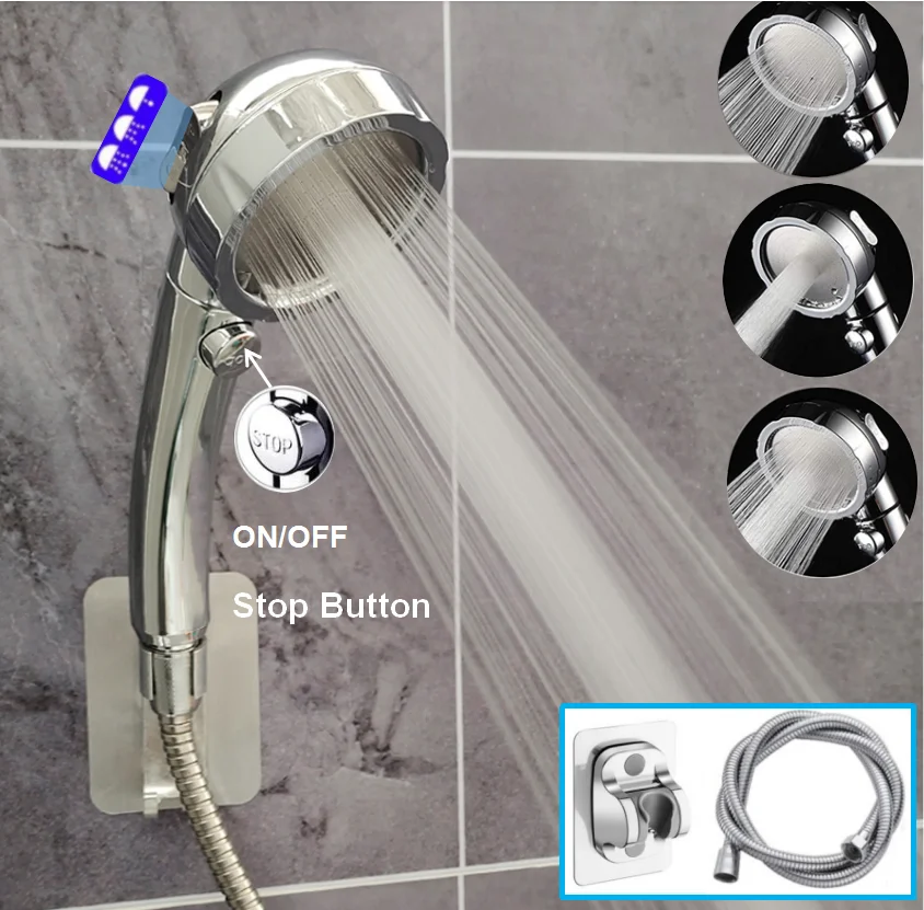 

3 Modes Pressurized Shower Head Sliver High Pressure Rainfall Bathroom Handheld Showerhead Set with Hose and Holder Accessories