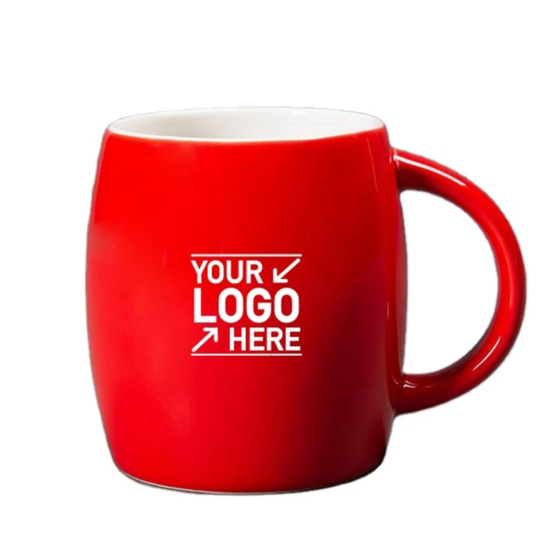 

Custom Logo 450ml /15oz red ceramic milk cup White ceramic pot belly cup Ceramic breakfast cup Ceramic cup