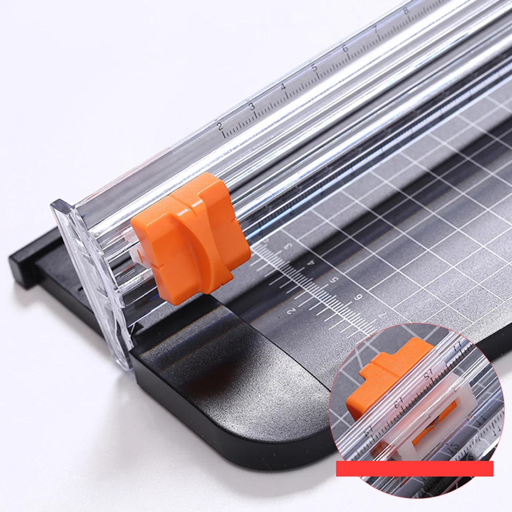 

Paper Trimmer Sturdy Blades Automatic Clamping System Safety Lock for Office Home Use Gridded Base Adjustable