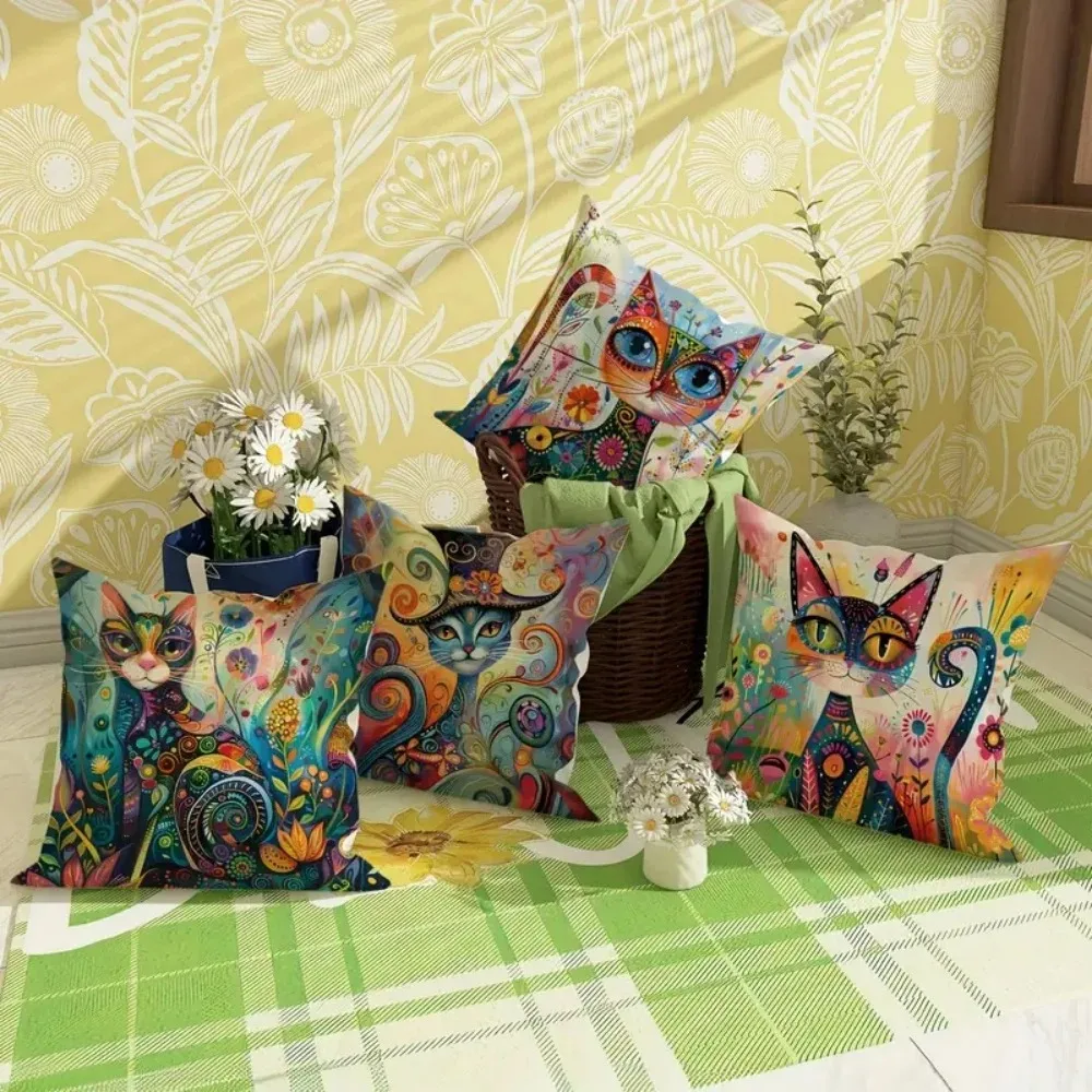 Colorful Fantasy Cat Pillow Cover 5