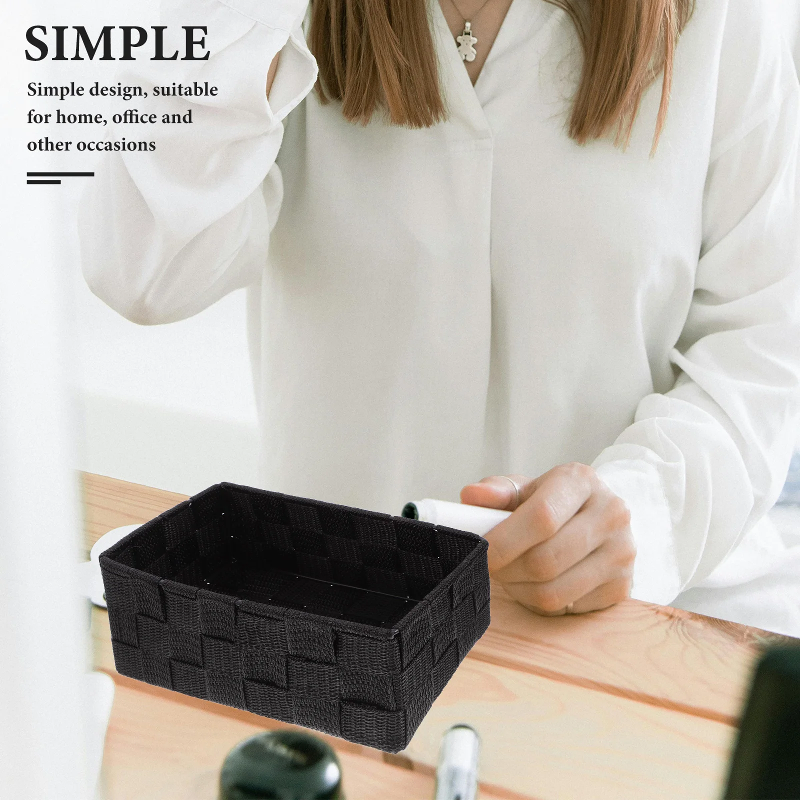

Woven Storage Basket Rattan Round Bin with Lid Baskets for Bins Bathroom Organizing Laundry