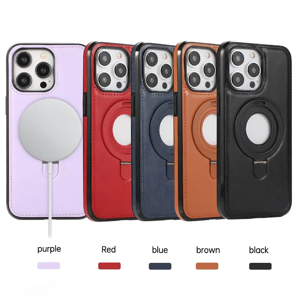 Ring Holder Kickstand Magnetic Phone Case For iPhone 15 14 Plus 13 12 11 Pro Max For MagSafe Shockproof Artificial Leather Cover