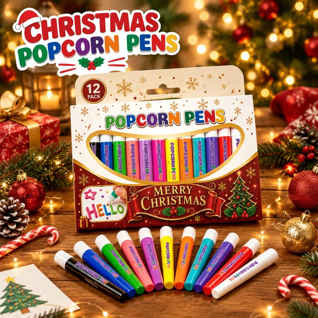 Christmas Popcorn Pen Set 12 Pcs 3D Magic Puffy Ink For Scrapbooking Journaling Safe DIY Art Enthusiast Craft Holiday Xmas Gift