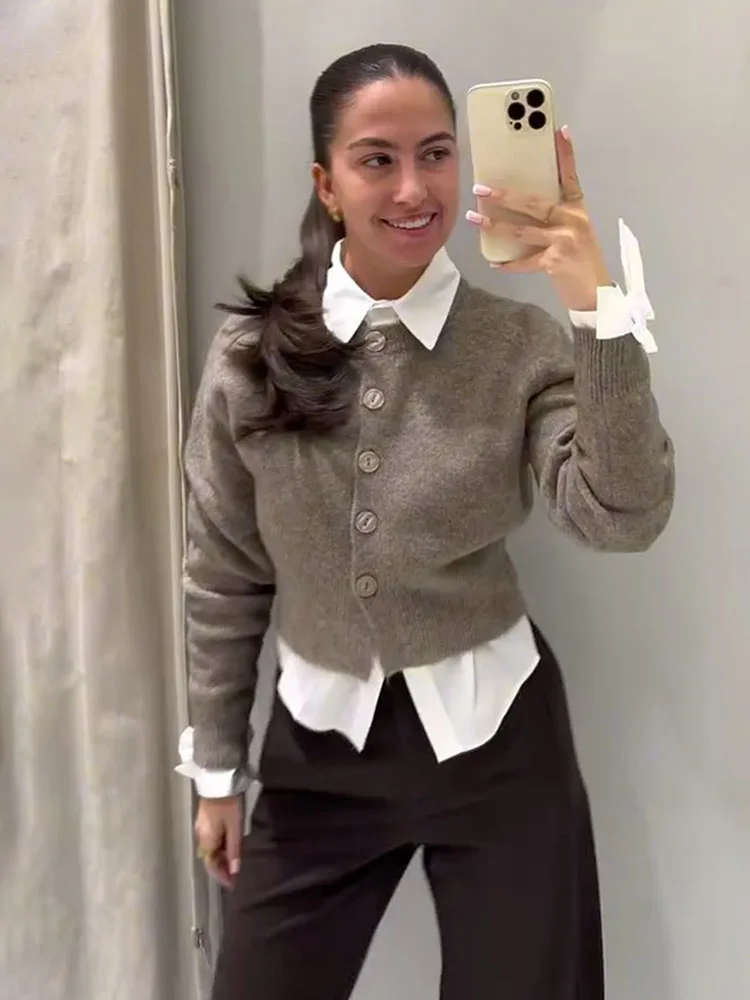 

HH Woman's Autumn Fashion Knitted Tops Button Round Collar Single-Breasted Coat Women Casual Long Sleeve Solid Cardigan Trendy