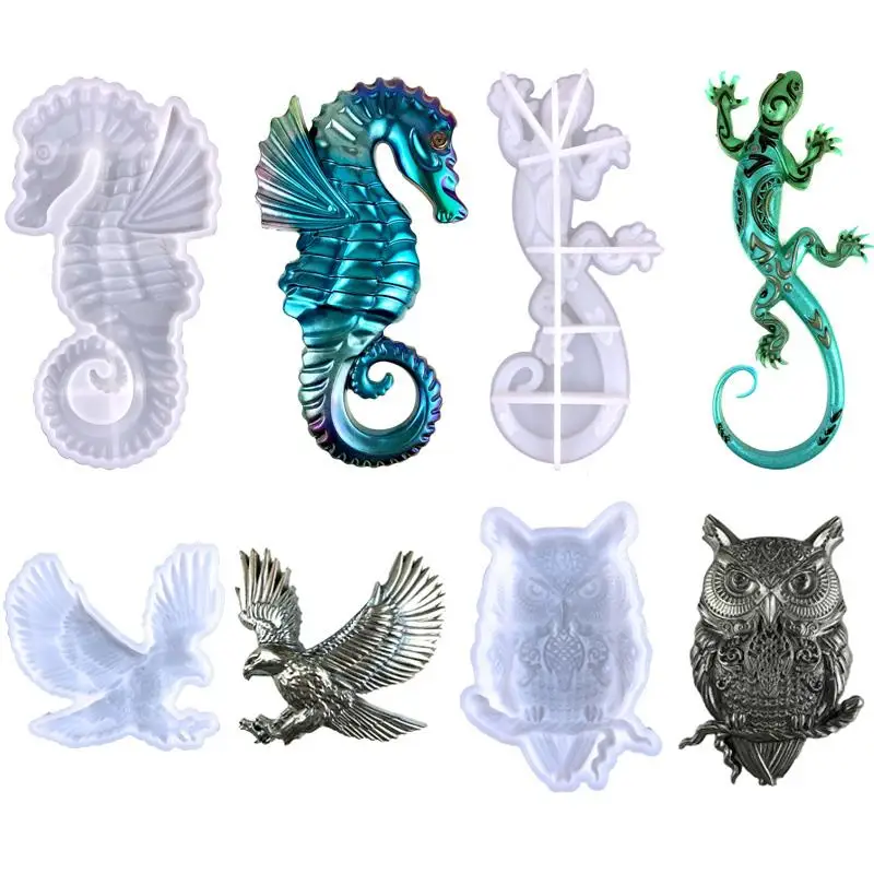 DIY Crystal Epoxy Resin Silicone Mold Eagle Hippocampus Lizard 3D Animal Silicone Mold DIY Epoxy Resin Craft Home Decoration