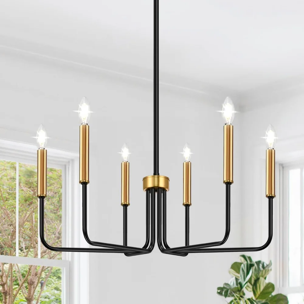 

Black and Gold 6-Light Farmhouse Chandelier Industrial Modern Hanging Light Fixture for Dining Room Bedroom Foyer Living Room