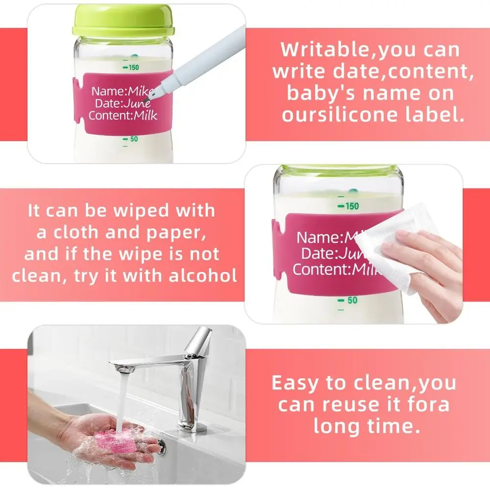 Label Botol Bayi Silikon Universal Label Nama Dapat Digunakan Kembali Tempat Penitipan Anak Anti Selip Tahan Air Sarung Gelas Susu untuk Menulis Nama/Tanggal