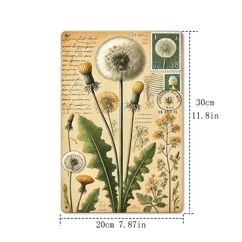2D Flat - 1pc of 2D Flat-Printed Metal And Iron Wall Art Featuring Dandelion Designs - a Vintage Decorative Piece Measuring 12X8