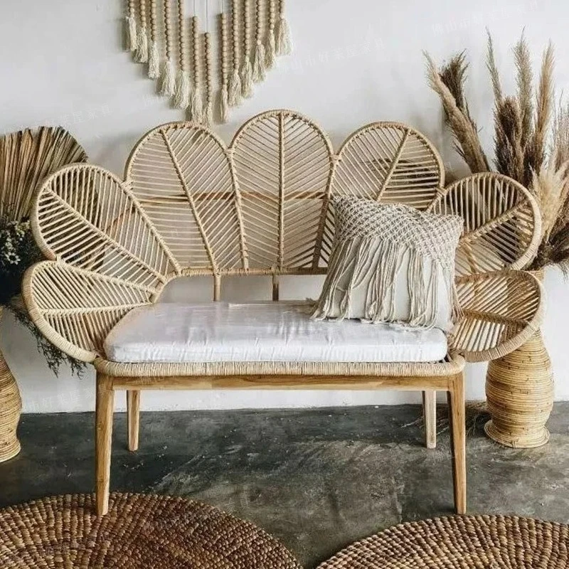 

ins rattan double solid wood creative peacock B & B Indonesia rattan flower leisure rattan chair