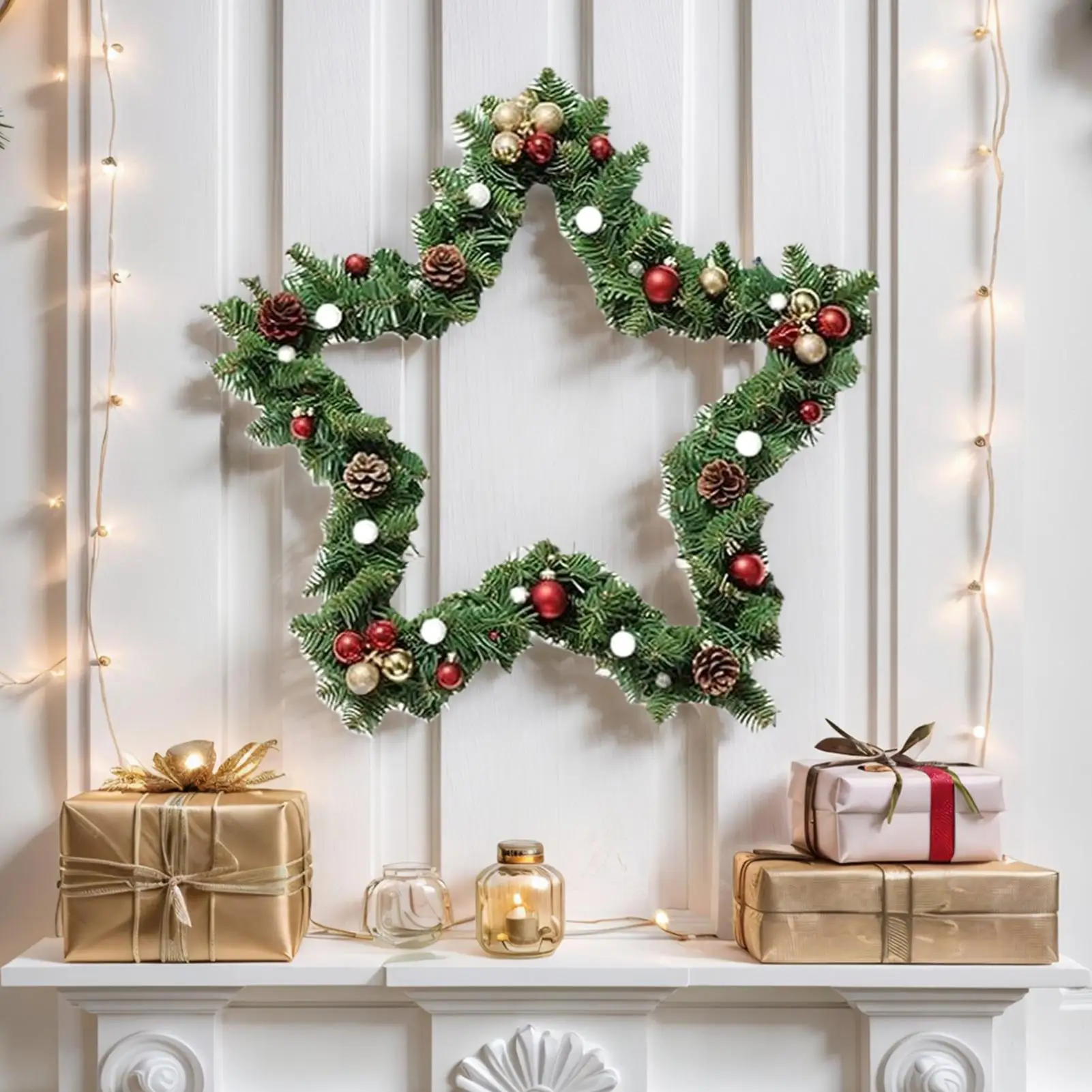 Wire Wreath Frames 5-pieces Star-Shaped Metal Frame 20cm Christmas Wreath Forms for Home Office Living Room Bedroom Window Door