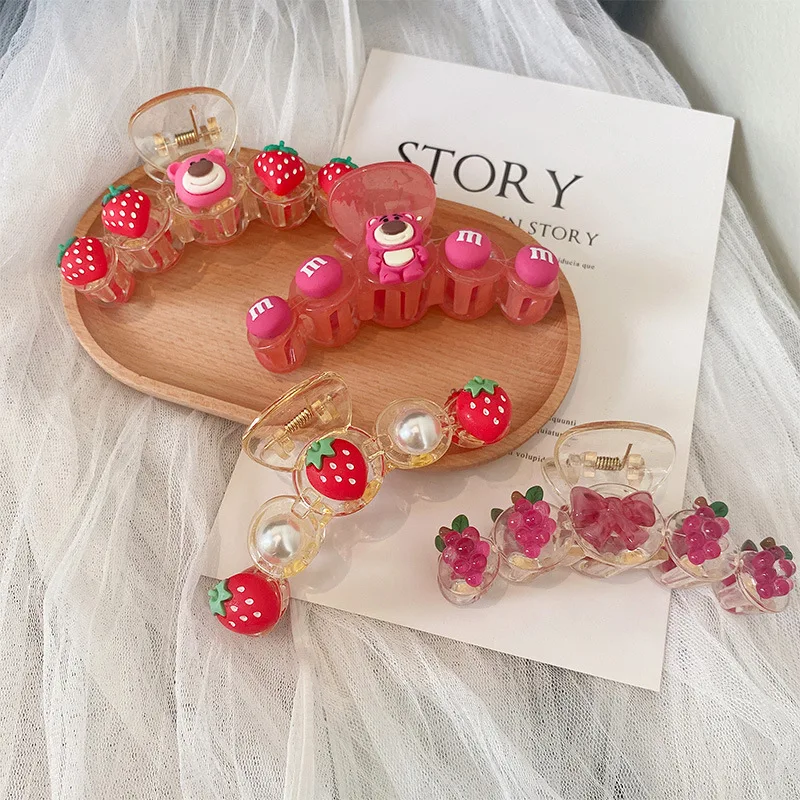 Pink strawberry Bear clip ~ Cute sweet girl heart spring and summer new hair shark clip clip trend