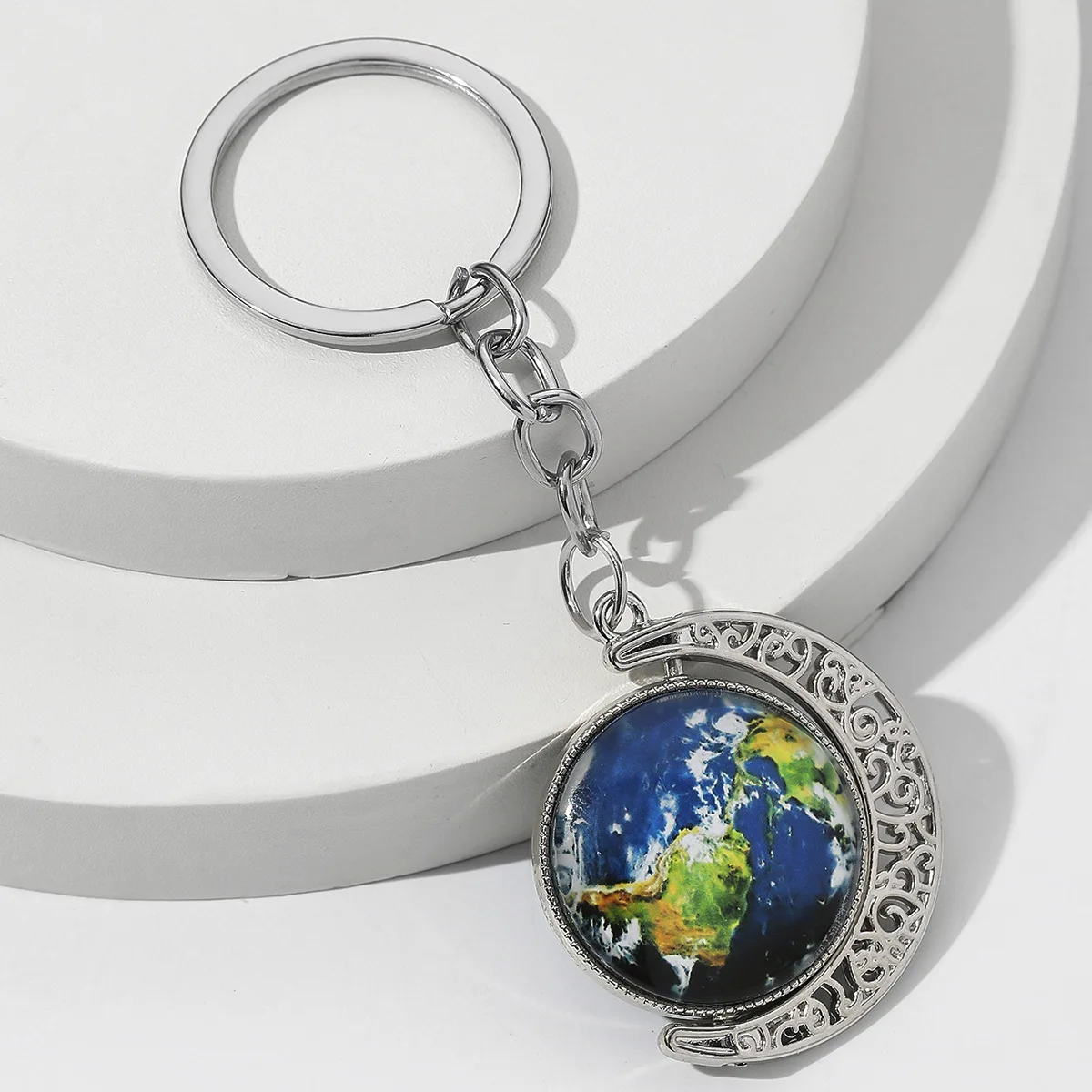 earth keychain Flat Glass Cabochon Metal Pendant Key Chain Fashion Men Women Key Ring Jewelry Gifts Keychains