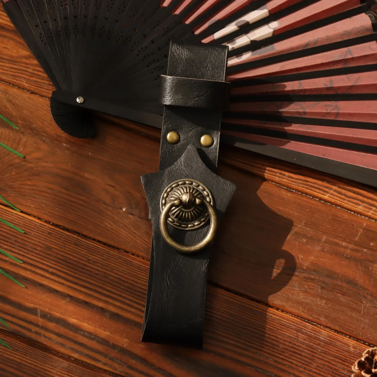 Fan Holder, Leather Fan Holster for Belt, Hand Fan Belt Holster, Summer Festival Accessory Steampunk Renaissance Medieval
