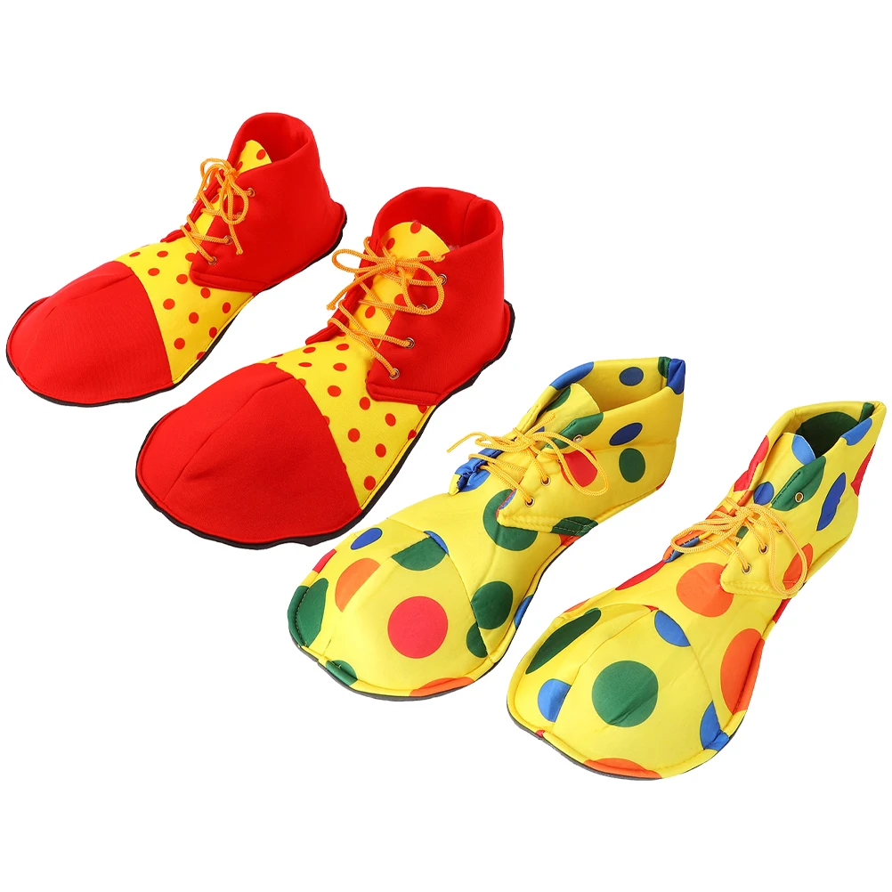 2 Pairs Clown Costume Shoes Funny Accessories for Halloween Party Carnival Cosplay Props Men Women Big Size Dot Design