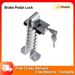 Brake Pedal Lock, Adjustable Auto Stainless Steel 8 Holes Brake Clutch Lock Anti-Theft Device with 2 Keys Brake Pedal Lock