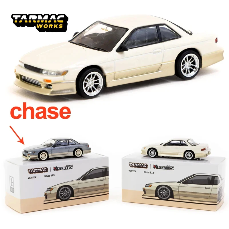 Tarmac Works 1:64 TW VERTEX SIM S13 modelo de coche de aleación, Blanco/dorado, Chase