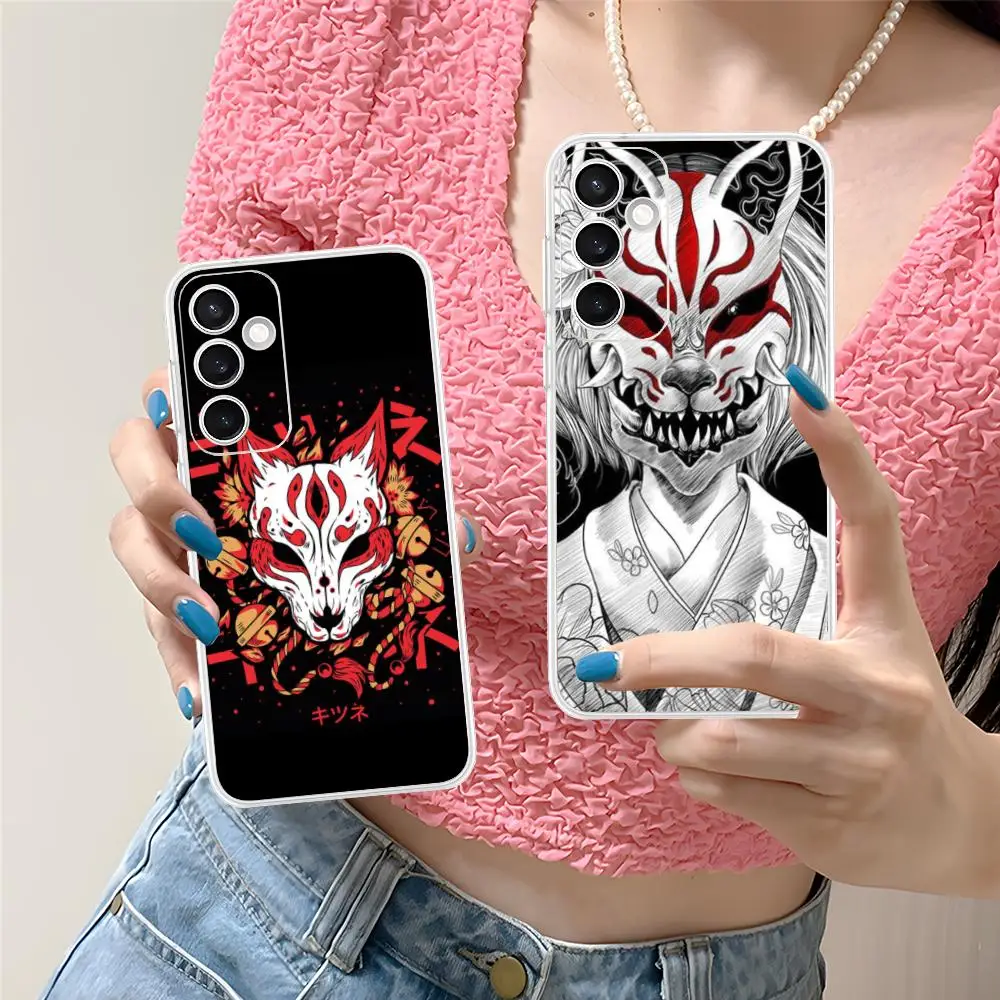 Kitsune Fox Mask Phone Case for Samsung Galaxy S25 S24 S23 S22 S21Plus FE Ultra Soft TPU Clear Shockproof Cover