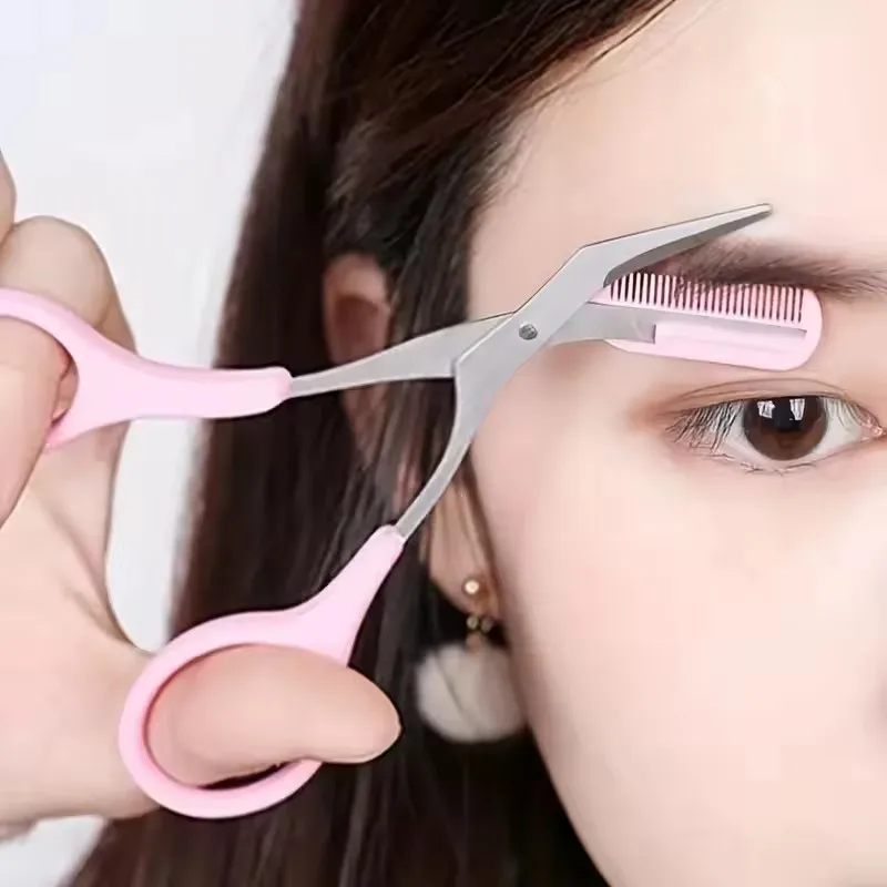 Safe Eyebrow Scissors with Comb Stainless Steel Eyelashes Trimmer Portable Makeup Beauty Shaver