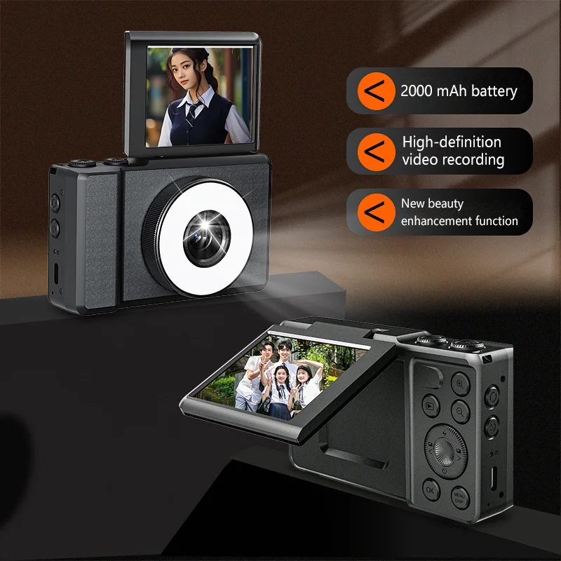 

Компактная цифровая фотокамера 4K с 18-кратным цифровым зумом, винтажный видеорегистратор для видеоблогов YouTube 180 ° Веб-камера с поворотным экраном и Wi-Fi для селфи