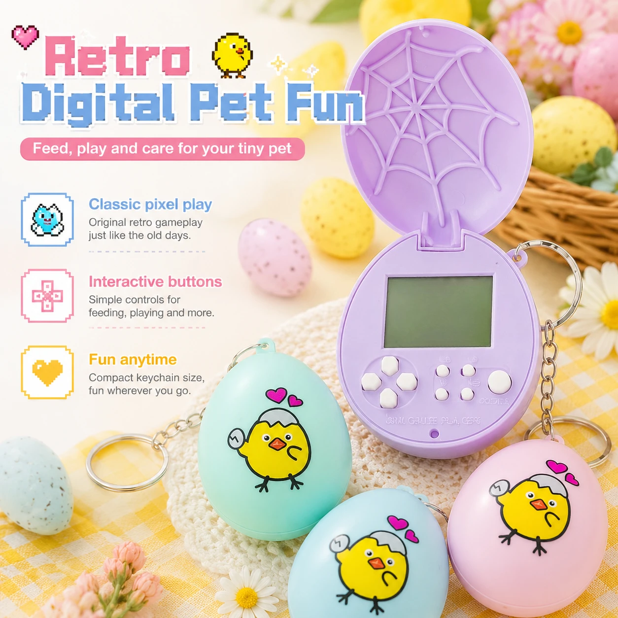Nostalgic Virtual Electronic Pet, Cyber Digital Animal Game Console, Cute Portable Toy for Children