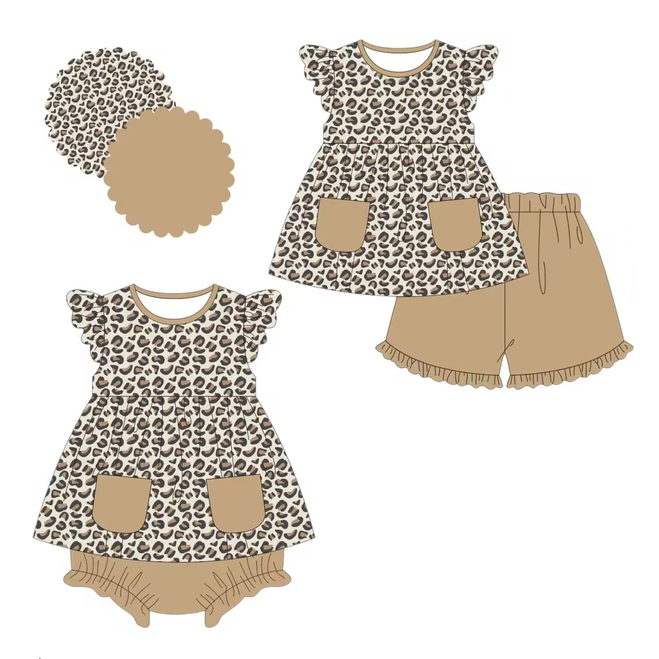 new design summer girls clothes leopard print pearl shorts set Toddler girls clothes baby set Boutique girls two piece set