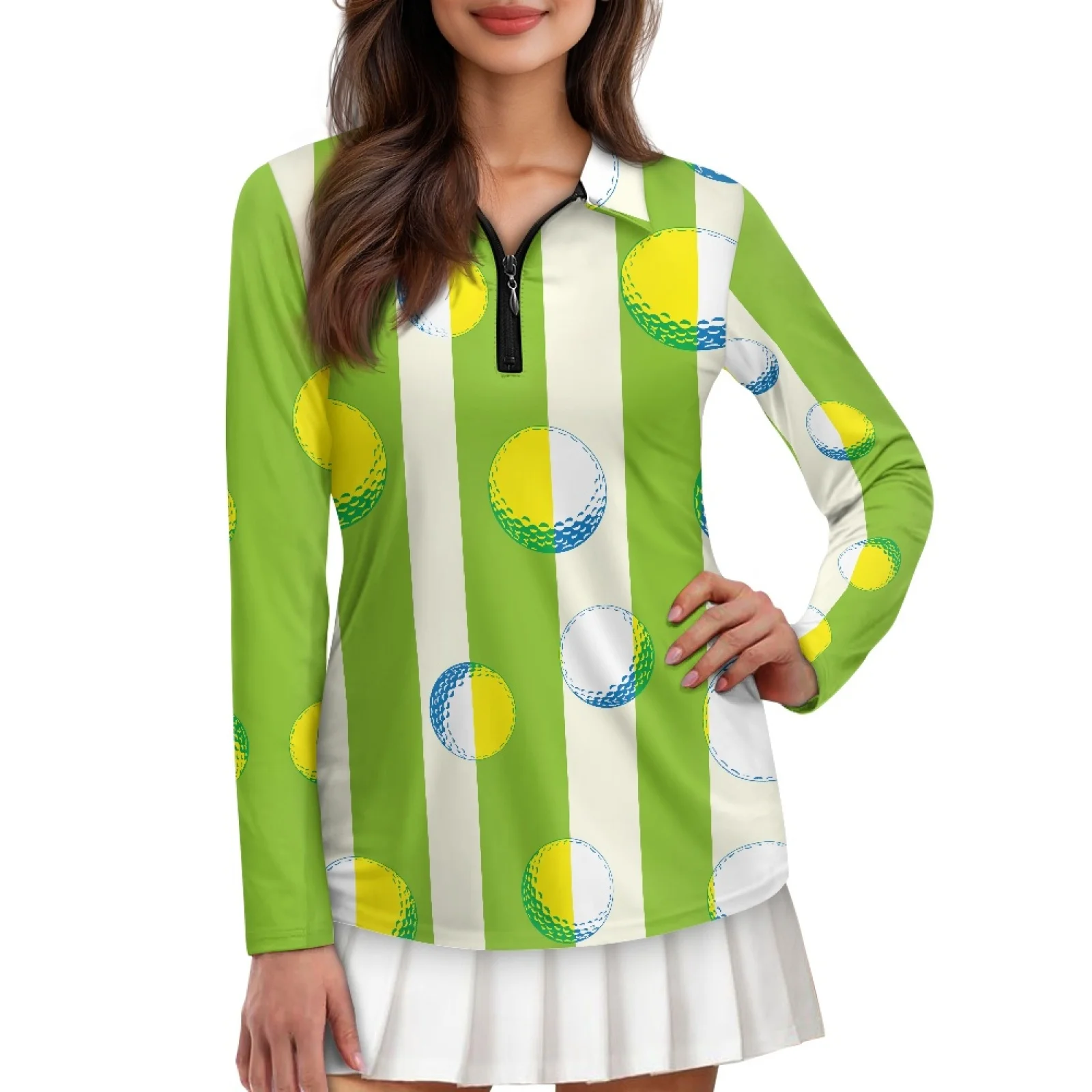 PENSTROLL Golf Ball Stripe Print Womens Athletic Golf Hiking Shirts Tops Quick Dry Running Polos Shirts for Vacation