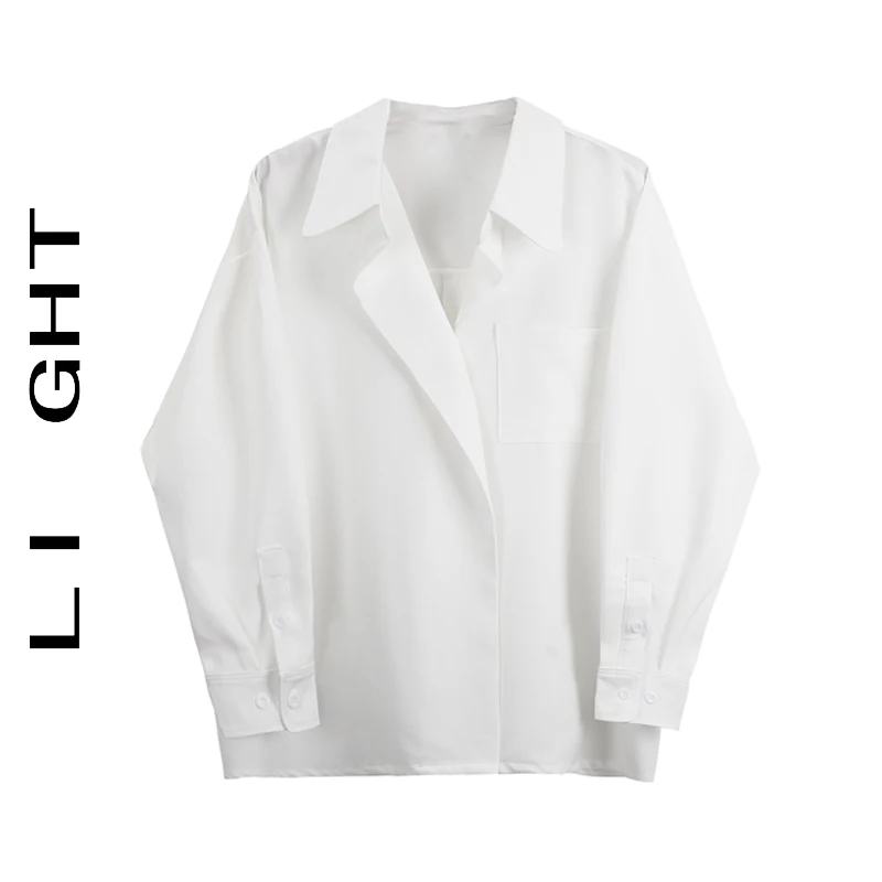 

Женская асимметричная блузка Bla Inner Wear с длинным рукавом, белая, в корейском стиле, однотонная, на пуговицах, для повседневной носки