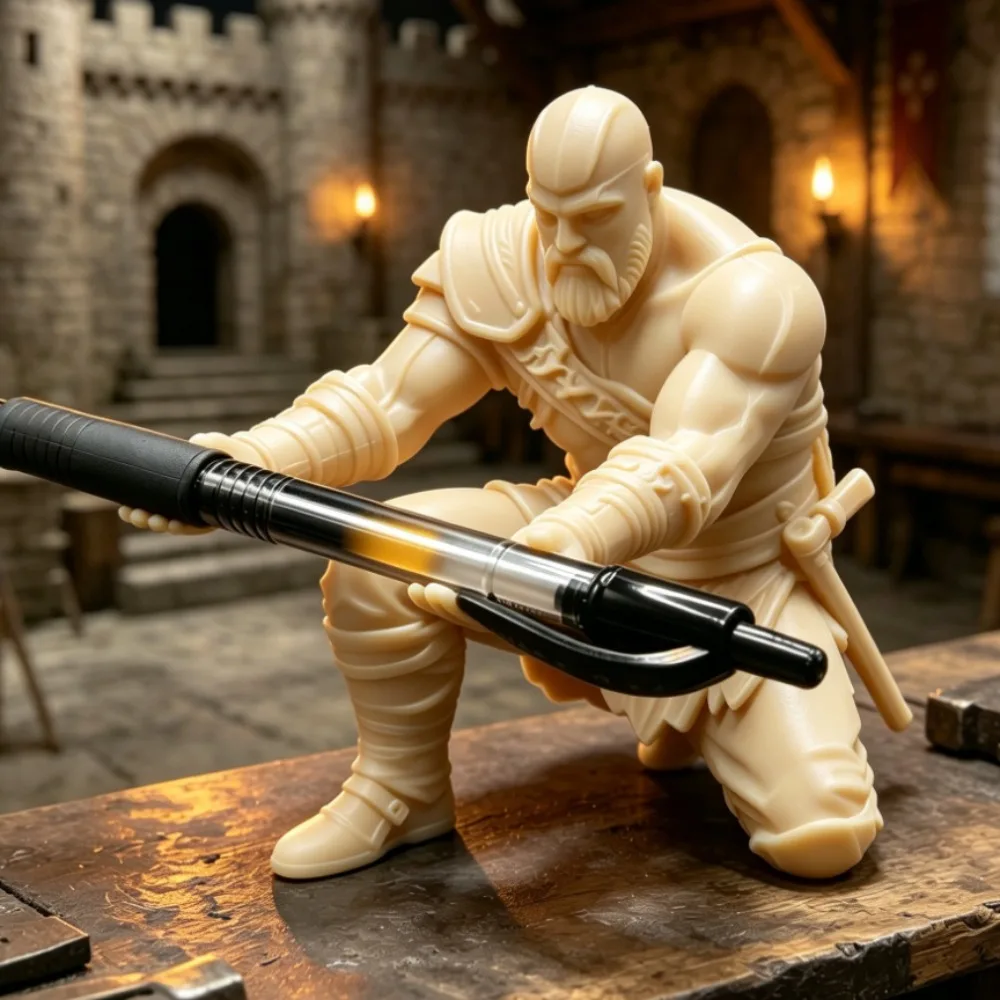 Warrior Pen Holder 3D Printed PLA Kneeling Medieval Warrior Statue Pen Rack Desktop Ornament Office Desk Decor Stationery Gift