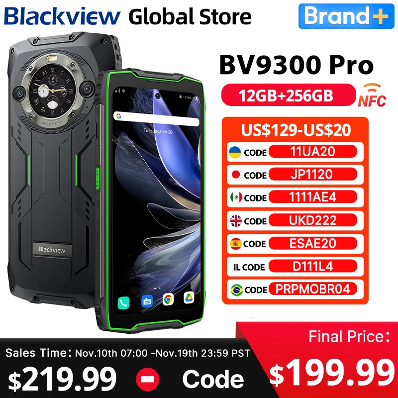 Blackview BV9300 Pro Rugged Phone 6.7'' 120Hz Display 8/12GB 256GB Smartphone With Dual Screen 15080mAh Battery 64MP Cellphone