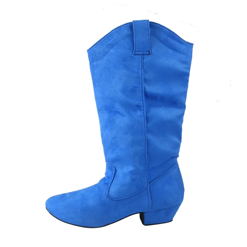 Talon personnalisé bleu ciel ligne bottes de danse semelle en daim sans fermeture éclair talon urbain 4CM femmes ligne de campagne bottes de danse