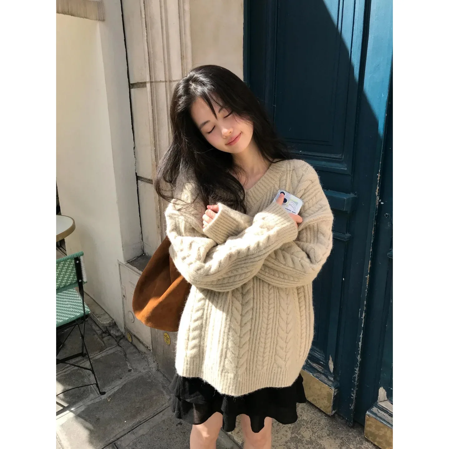 

Sweet Archie Jtou Knitted Sweater 2025 Winter New Sle Loose Fit V-Ne Twist oulder Warm Soft Ladies Sweater