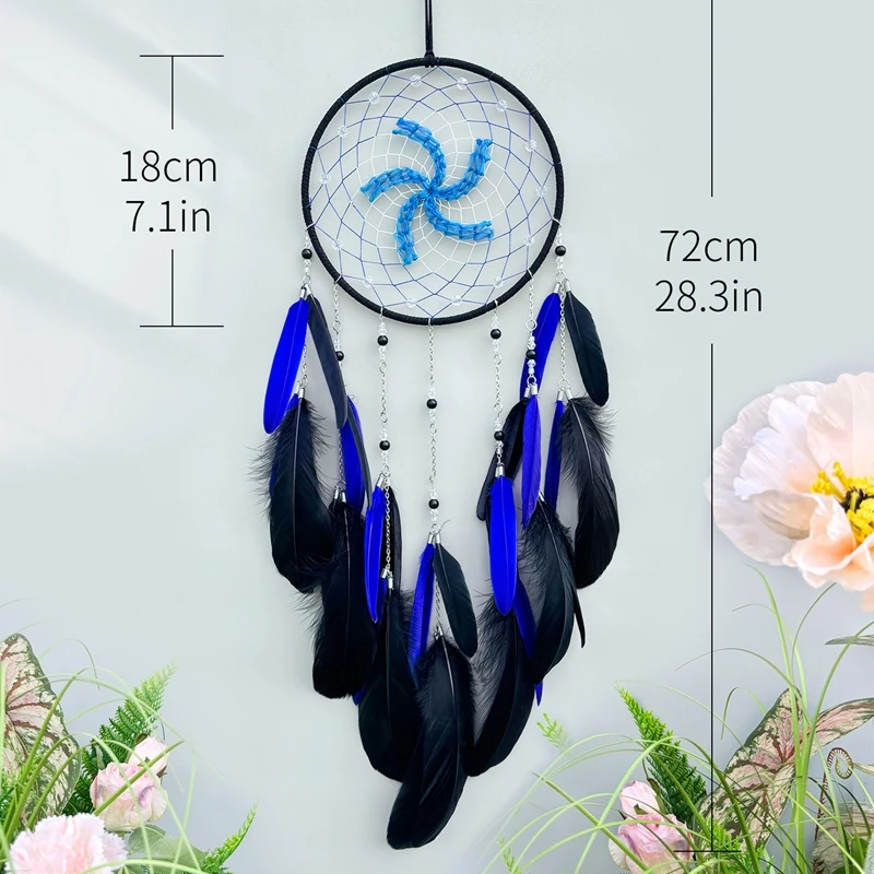 Bohemian Blue Feathers Dream Catcher Large Window Hangings Ornaments Handmade Wind Chimes Bedroom Decorations For Girls Gifts